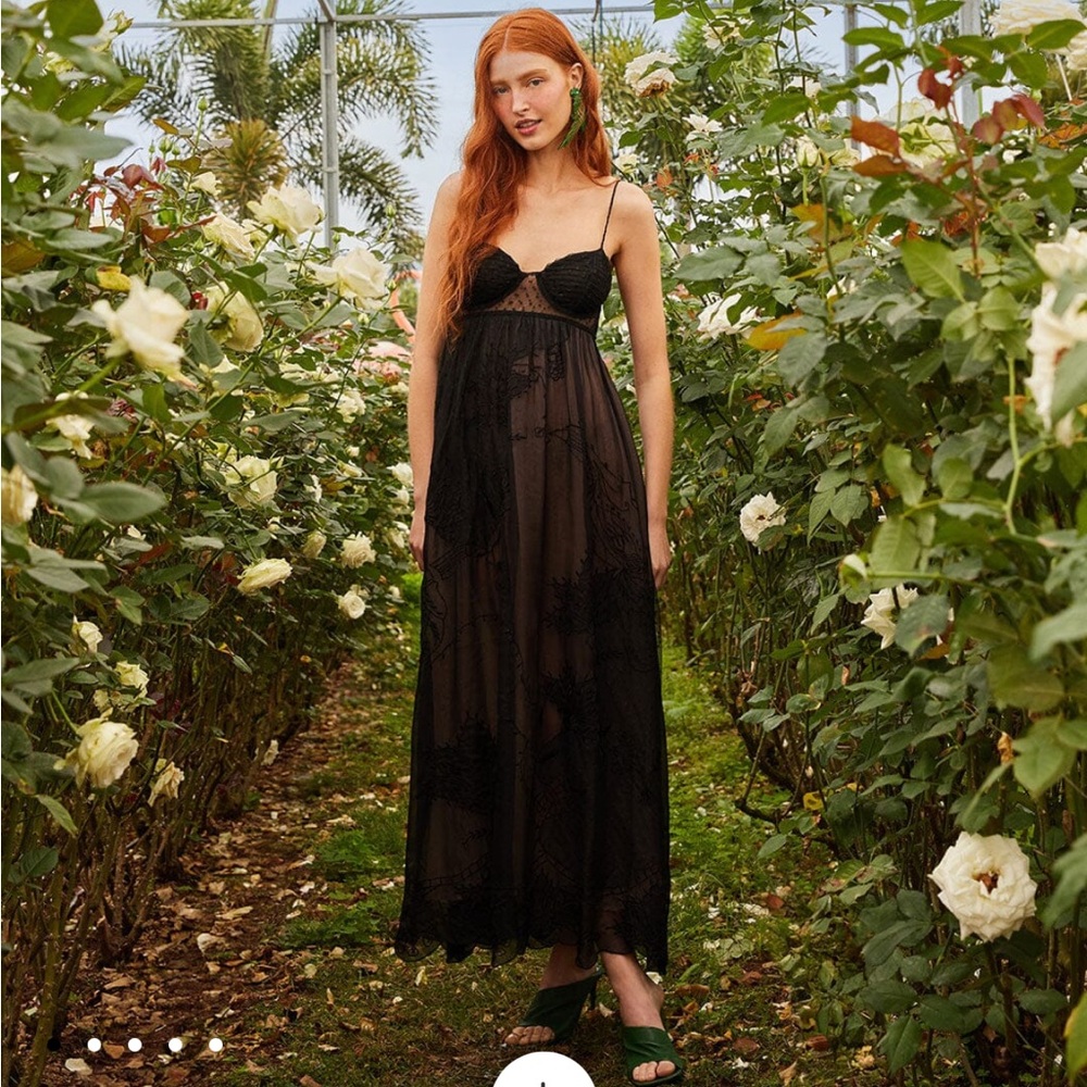 FARM Rio Black Sheer Lace Maxi Dress